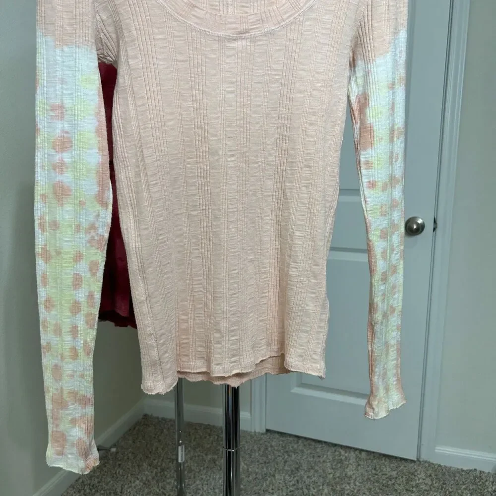 Free People Big Sur Tee Pink Tie Dye Thermal Knit Scoop Neck Top Small